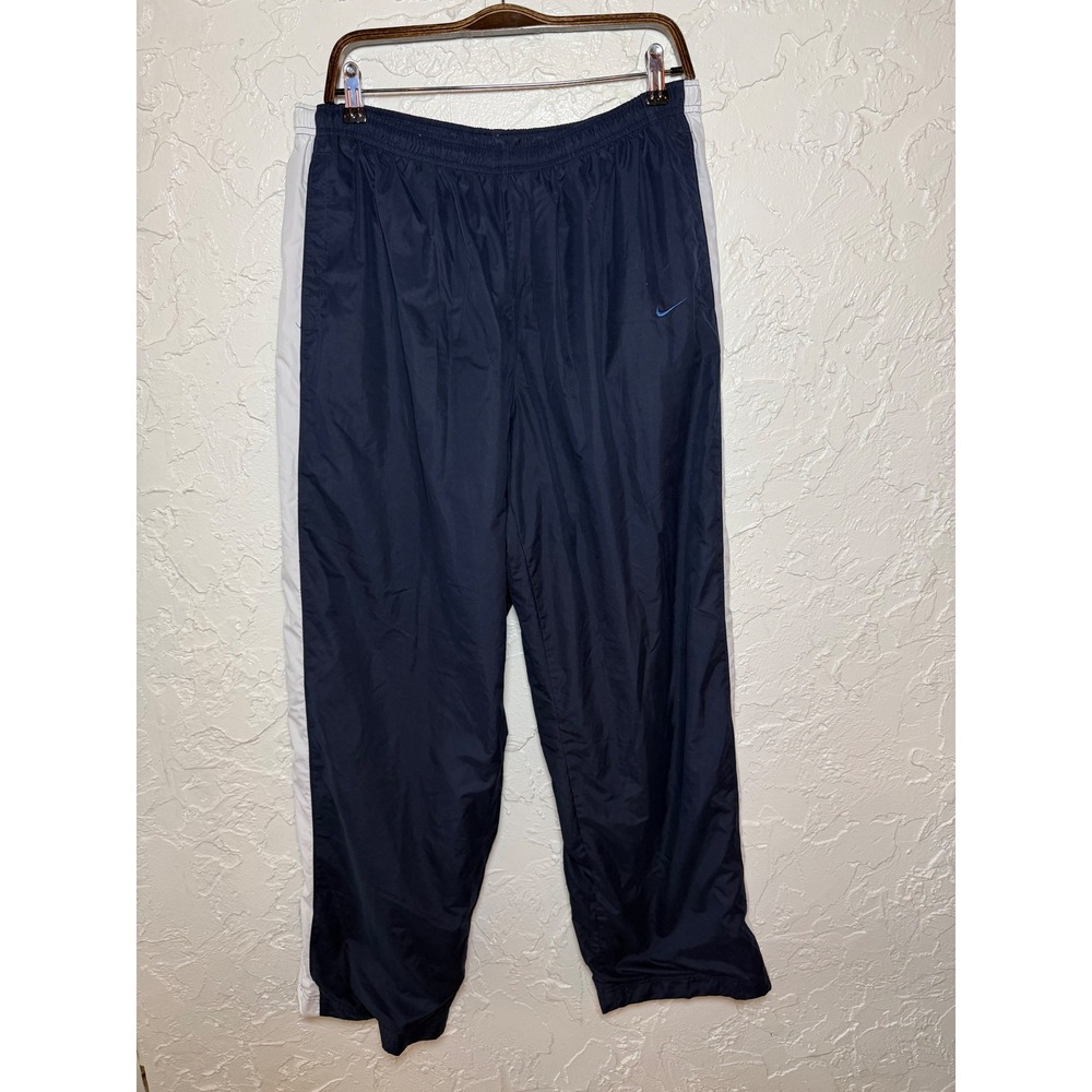 Nike Mens Vintage Y2K Track Pants Navy White Stripe Windbreaker XL Zip Ankle